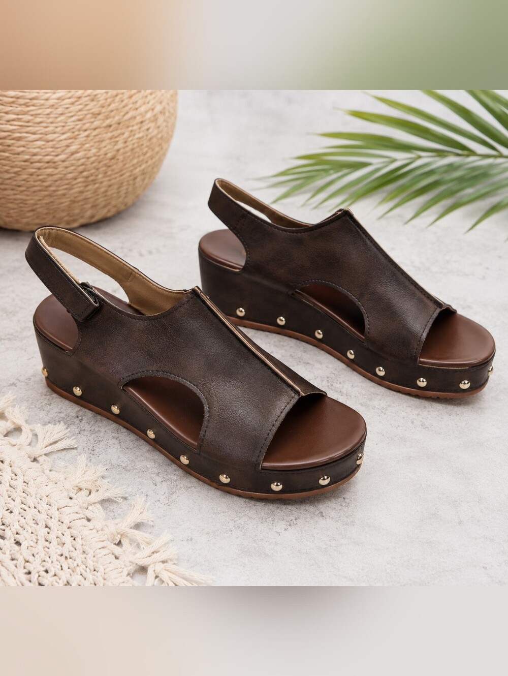 Women's Brown Platform Wedge Sandals EU 39 US 8.5 Open Toe Slingback New